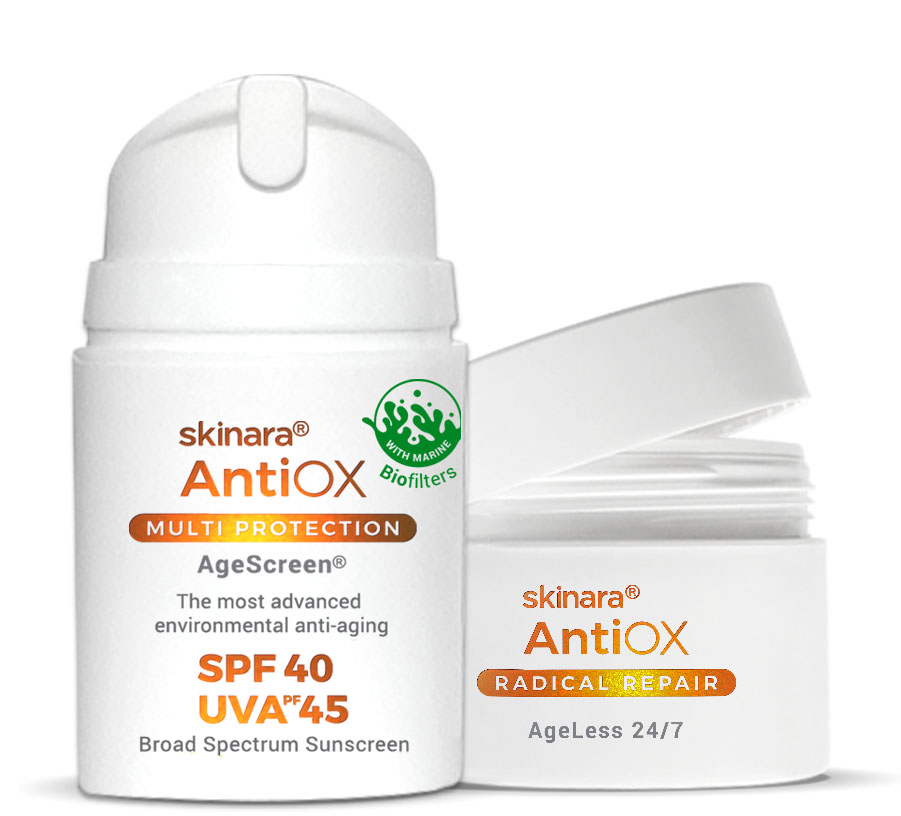 Skinara AntiOX AgeScreen and AgeLess lotion and gel cream skincare with antioxidants